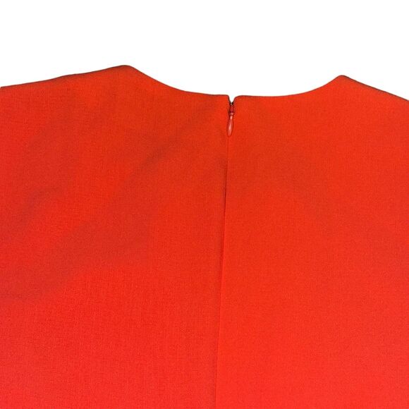 Cinq A Sept Imogen Dress Women's 6 Hot Coral Ruched Crepe S/S Back Side Zip NWT - Picture 7 of 9